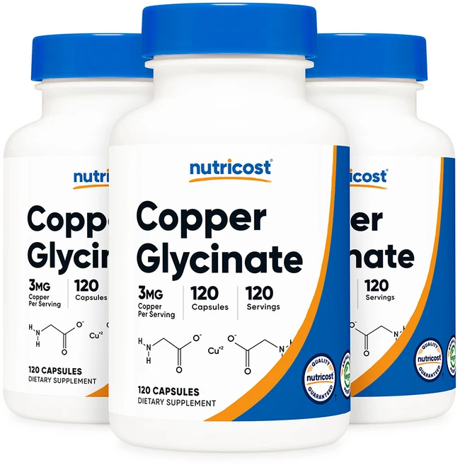미국 뉴트리코스트 Nutricost Copper Glycinate Capsules 구리 글리시네이트 3mg 캡슐, 3개, 120정 - 쿠팡