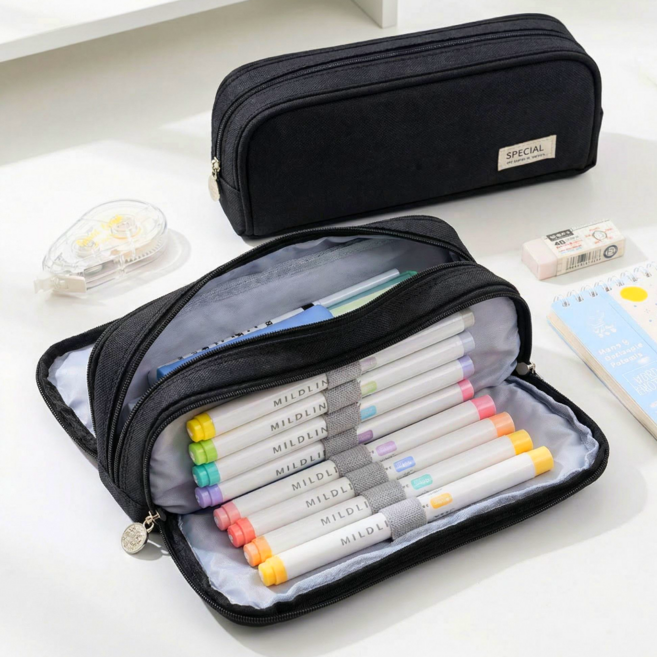 베픽스 완전펼침 만능수납 대용량 필통, 1개, 블랙