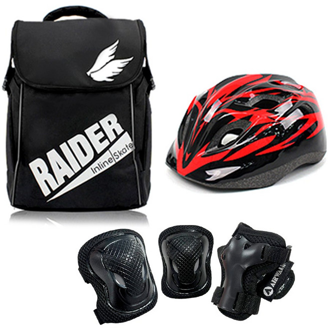 에어워크 마리 핑크 아동 인라인 스케이트 보호장비 세트 / 인라인 가방+헬멧+보호대, 헬멧_레드/가방_블랙:보호대_블랙_M, 1개