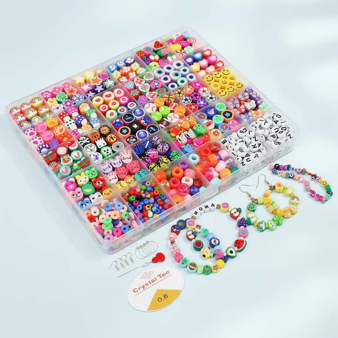[럭키비즈] 애니윙 폴리머클레이 비즈 팔찌 만들기 이니셜 구슬 재료, 1개, 옐로우 스마일 1000PCS