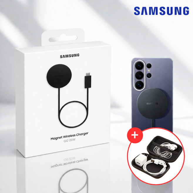 삼성 정품 25W 마그넷 맥세이프 고속 무선 충전기 Qi2 인증 충전 케이블 보관 파우치 증정 EP-P2900 N, 1개, 다크 그레이 + 보관 파우치