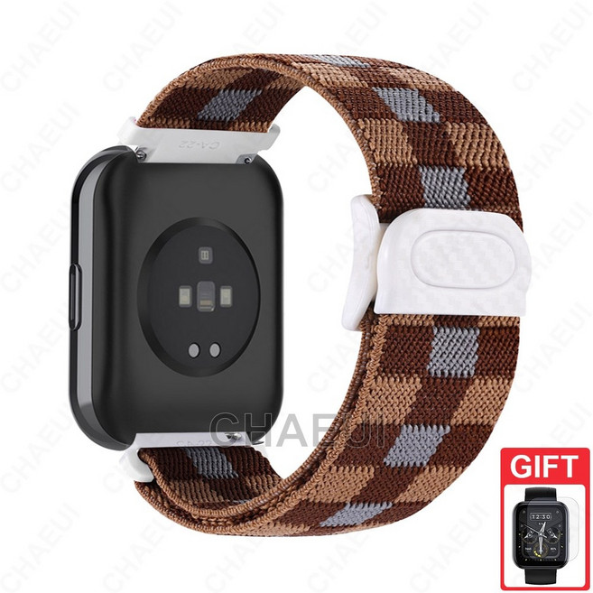 適用於 Realme Watch 5 3 Pro 錶帶 Realme Watch 2 Pro S 尼龍錶帶 碳纖紋扣錶帶, 1個, 格紋棕,Realme Watch, 格紋棕