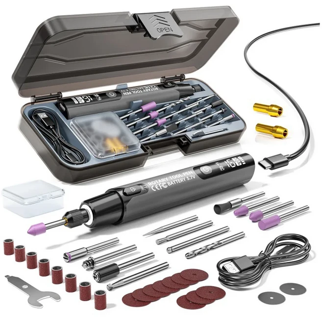 샤오미 미지아 미니 드릴 핸드헬드 전기 조각 펜 연마 연삭기용 로터리 조각 도구 키트 2cm 슬림 22000r/, 01 Grey, 1개