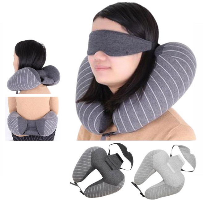 순면커버 비즈폼 숙면 안대 목쿠션 일체형 여행 기내 성인목베개 비행기 수면 어린이 캠핑, 1개, 진그레이