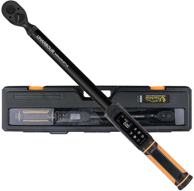UHARBOUR 디지털 토크 렌치 1/2 드라이브 3.8-250.8 FT.LB 범위 진동 버저 및 LED 경고 기능을 갖춘 1% 정확도 자동차 오토바이 자전거에 적합, 1/2" Drive, 3.8-250.8 ft.lbs digital torqu, 1개