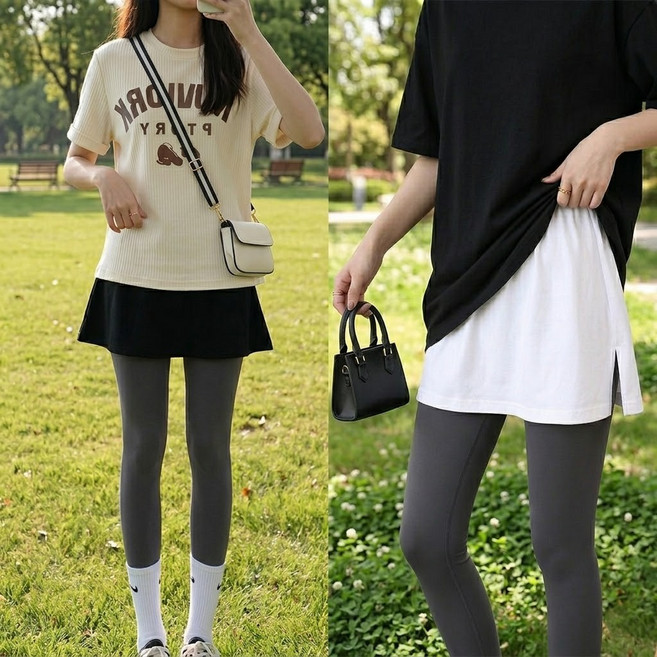 오브제이스 페이크 레이어드티 엉덩이 레이어드 이너 밴딩 스커트 힙커버