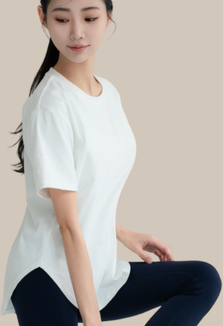루나인 찰랑 슬림핏 반팔티 롱 힙커버 스판 필라테스 반팔티