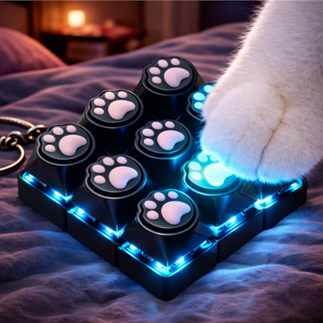 키캡하우스 LED 고양이 발바닥 키캡 키링 딸깍이, 1개, 블랙