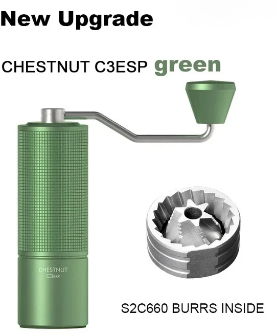 TIMEMORE 수동 커피 연마기 업그레이드 올 메탈 바디 미끄럼 방지 휴대용 S2C 버 내부 체스트넛 C3S, 01 C3ESP young green