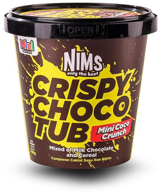 NIMS only the best CRISPY CHOCO TUB - 미니 코코 크런치 - 초콜릿 시리얼 우유 초콜릿 자쿠자쿠 식감 진한 녹다 스낵 ASMR 할랄 인증 용기들이 해외, 1개, 1g