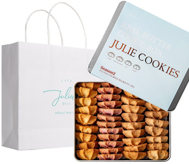 줄리쿠키 시즌2+ 선물용 쇼핑백 - 고급 백화점 버터 수제 쿠키 선물 세트 발렌타인 데이 설날 명절 디저트 간식 기업 단체 학교 회사 결혼 웨딩 답례품, 1세트