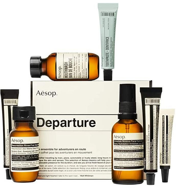 Aesop Departure 7피스 여행용 키트! 핸드 케어 스킨 케어 및 구강 관리를 위한 7가지 사이즈 필수품! 손 피부 위생을 클렌징하고 수분을 공급하세요! 목적지에
