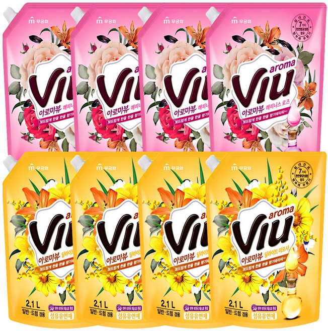 무궁화 아로마뷰 섬유유연제 2100ml 로즈4+미모사4, 1개