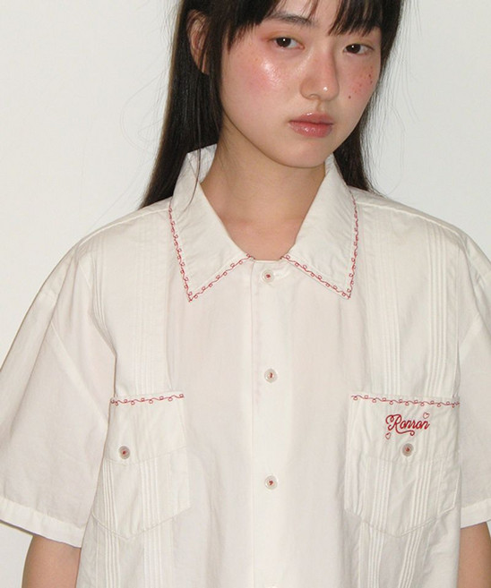 RONRON LOVER STITCH 포켓 하프 셔츠 화이트