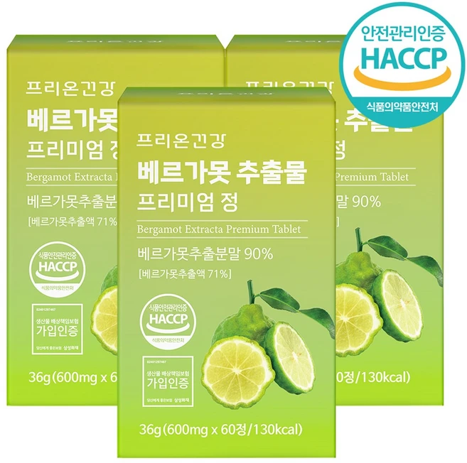 프리온건강 베르가못 폴리페놀 추출물 프리미엄 600mg 180정 6개월분, 60정, 3개 - 쿠팡