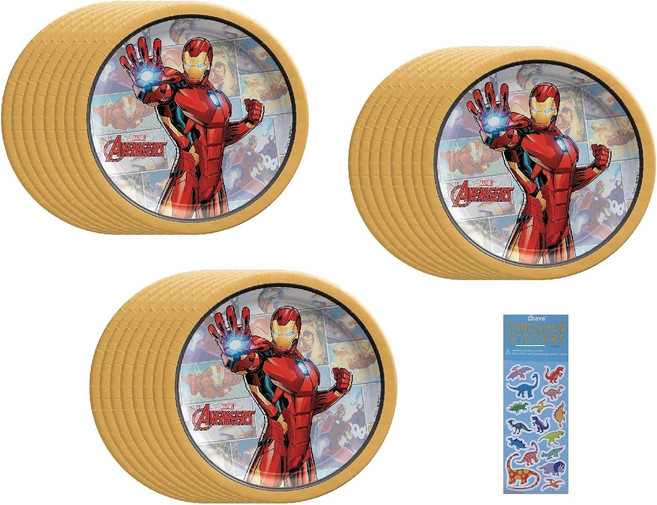 언맨 생일 파티 용품 번들에는 디저트 케이크 종이 접시 7인치 24개와 공룡 스티커 시트 1개가 포함되어 있습니다