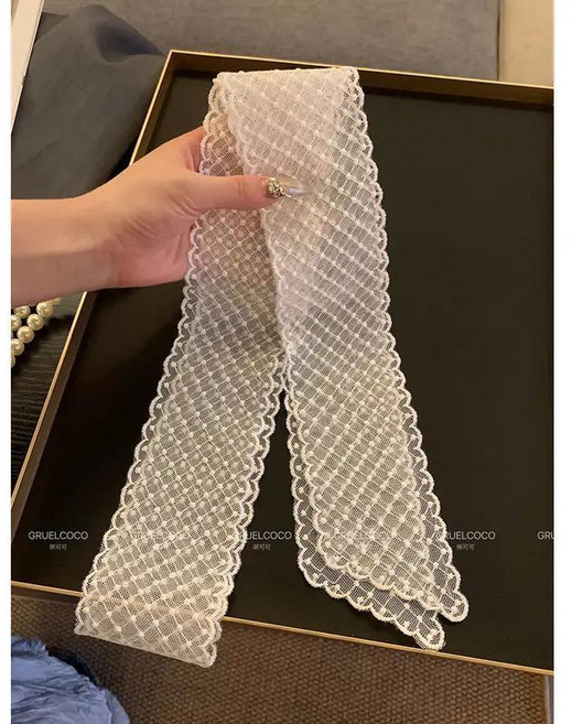 白色蕾絲飄帶 女春季氣質長條絲巾百搭圍巾頸帶裝飾