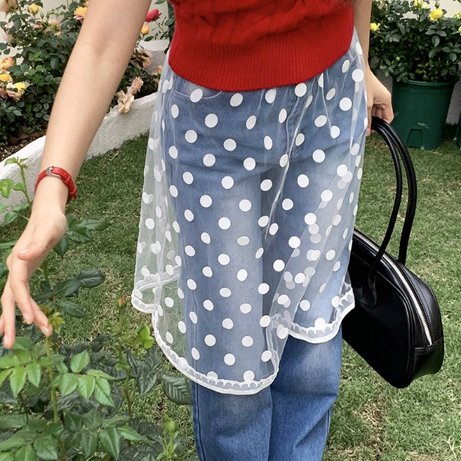 메이킹유 레이스 시스루 밴딩 레이어드랩스커트 W6092도트린스커트