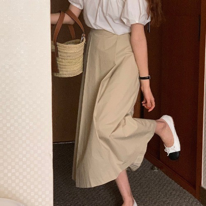 [제이0]덴 면 핀턱 A라인 롱 스커트