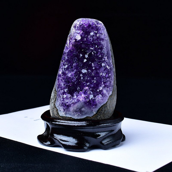天然紫晶洞擺件 烏拉圭紫水晶簇 辦公室水晶裝飾, 1個, 150-210克送底座隨機