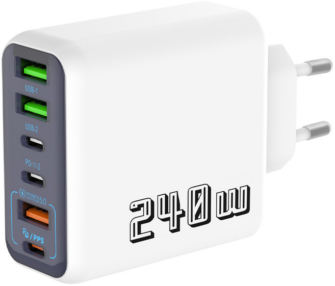 240W 6포트 3USB+3C타입 PD충전 초고속 가정용 충전기 CDT105, 1개, 흰색