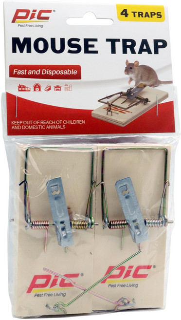 PIC 목재 마우스 트랩 4개 PIC Wood Mouse Traps 4 Count, 나무 쥐덫 - 4개, 1개, 4