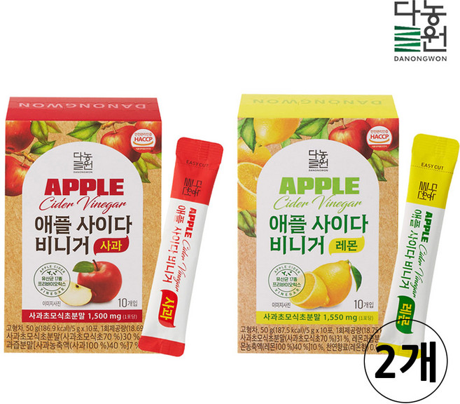다농원 애사비 애플사이다비니거 4박스 (사과 레몬 각2박스), 5g, 40개
