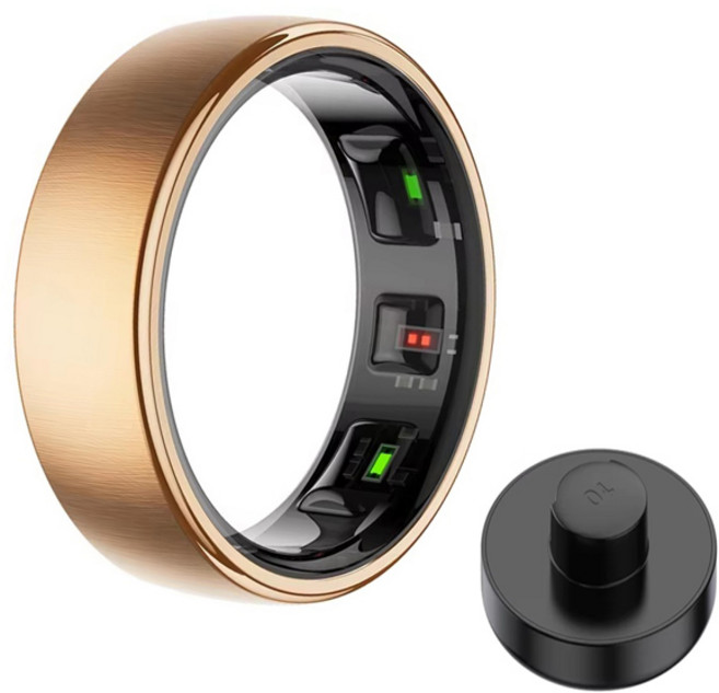 R10 5ATM 방수 IP68 링 남성 여성 건강 수면 모니터 Smartring 무선 충전 피트니스 Andriod IOS, 10, Champagne Gold