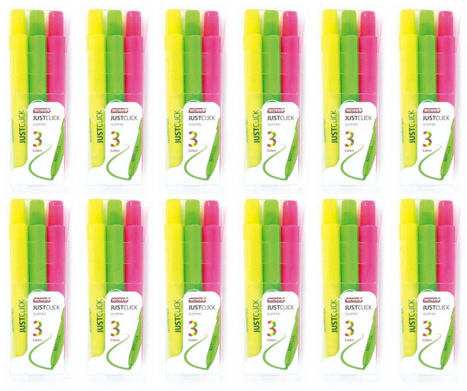 모리스 저스트클릭 노크식 형광펜 M2, 12개, 3색 세트