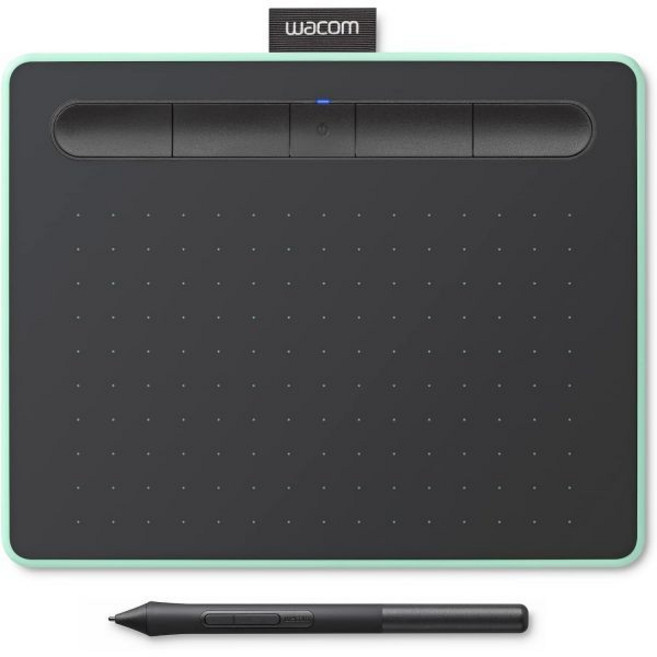 Wacom Intuos 미디엄 블루투스 그래픽 드로잉 태블릿 교사 학생 및 크리에이터를 위한 휴대용 사용자 정의 가능한 ExpressKey 4개 Chromebook Mac OS, Small Wireless_Pistachio, 검정