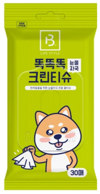 브리더랩 똑똑똑 눈물자국 크린티슈 30매반려동물용, 30개입, 1개