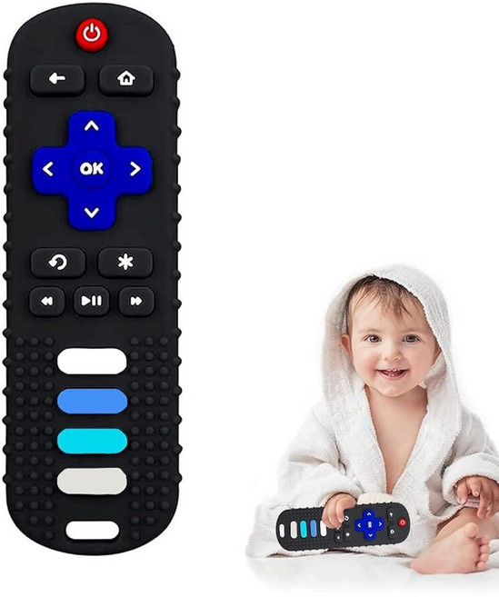 아기 치발기 장난감 TV 리모컨 모양 치발기 아기 장난감 유아용 아기 츄 원격 치발기 장난감 3-24개월 아기용 BPA 프리(블랙), Black02