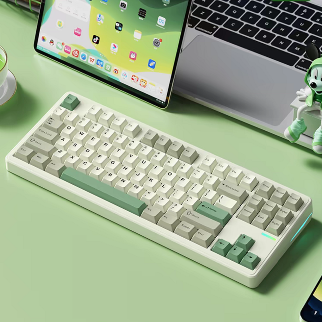 Riccks RS8 기계식 키보드 87키 RGB 무선 블루투스 3모드 키보드 8000mAh, 그린, 목설축