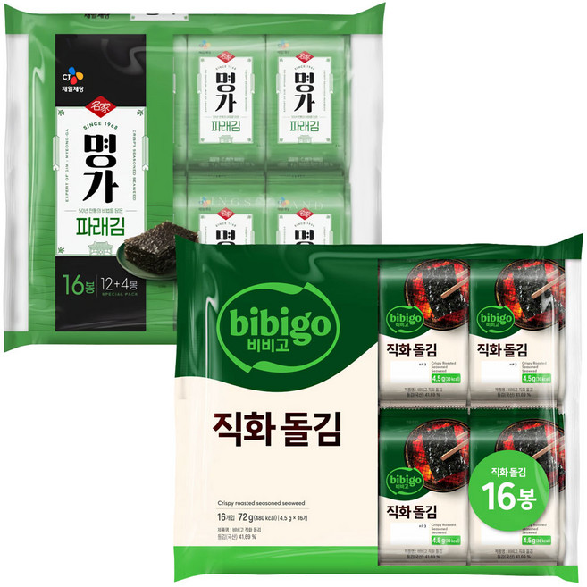 명가 파래김 4g 16봉+직화돌김 4.5g 16봉, 64g, 1개