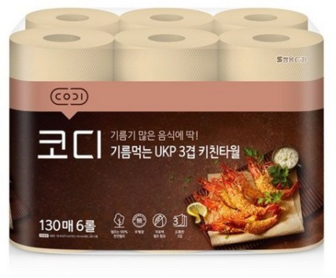 코디 기름먹는 UKP 3겹 키친타올 130매, 132개