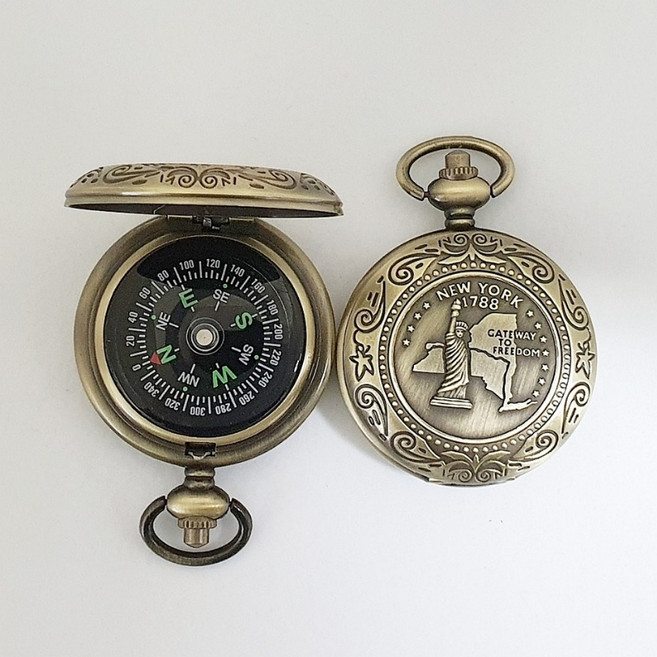 엔틱 레트로 휴대용 나침판 자유여신상 등산 캠핑 나침반, 1개