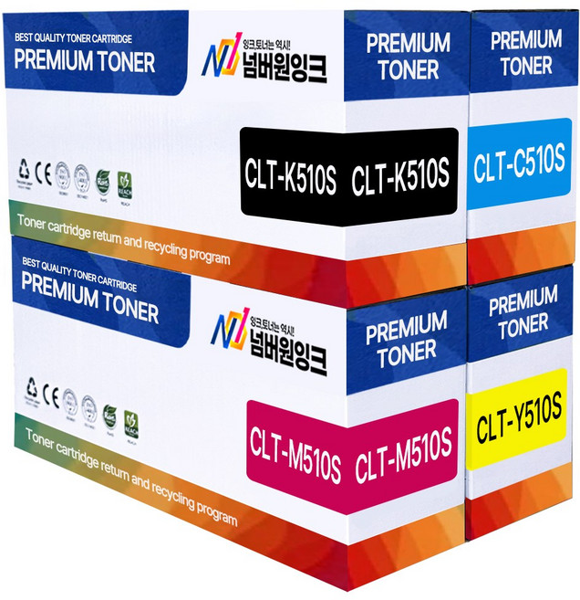 삼성 CLT-K510S P510C SL-C563W SL-C563FW SL-C513 SL-C513W SL-C510 SL-C510W 재생 호환 토너, [검정+파랑+빨강+노랑] 4색 1세트, 1세트