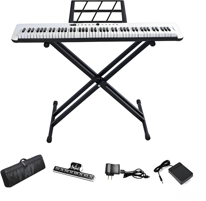 LA DERIVE 88 건반 전자 디지털 피아노 입문용 [전용 이어폰+받침대+마이크+페달+수납가방+천커버+곡보꽂이]7p세트, 1개, 블랙, Electric Piano