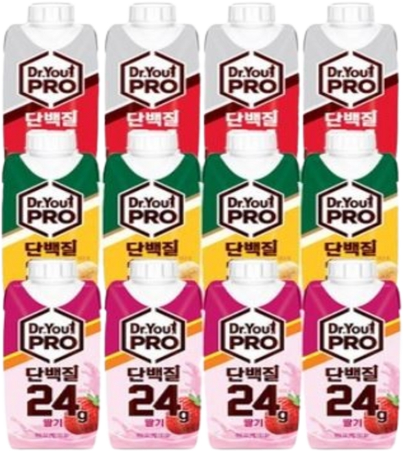 오리온 닥터유 프로 단백질 드링크 딸기 + 초코 + 바나나, 12개, 250ml