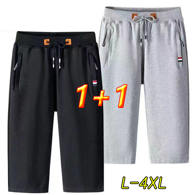 1+1세일 남성 여름 순면 캐주얼 밴딩팬츠 7부 스윗팬츠 트레이닝복 운동바지 루즈핏 남자반바지