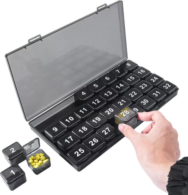 한달약통 휴대용 알약케이스 반투명, 1세트, 블랙