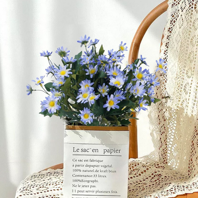 에이치엠데코 조화 데이지부쉬 데이지 꽃 인테리어 성묘 산소 꽃다발, 블루, 3개