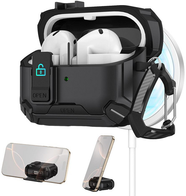 XDcase 갤럭시 버즈3 / 3 프로 / 3 FE 다기능 자석 이어버드 케이스 보이지 않는 홀더 포함, 1개, 검정