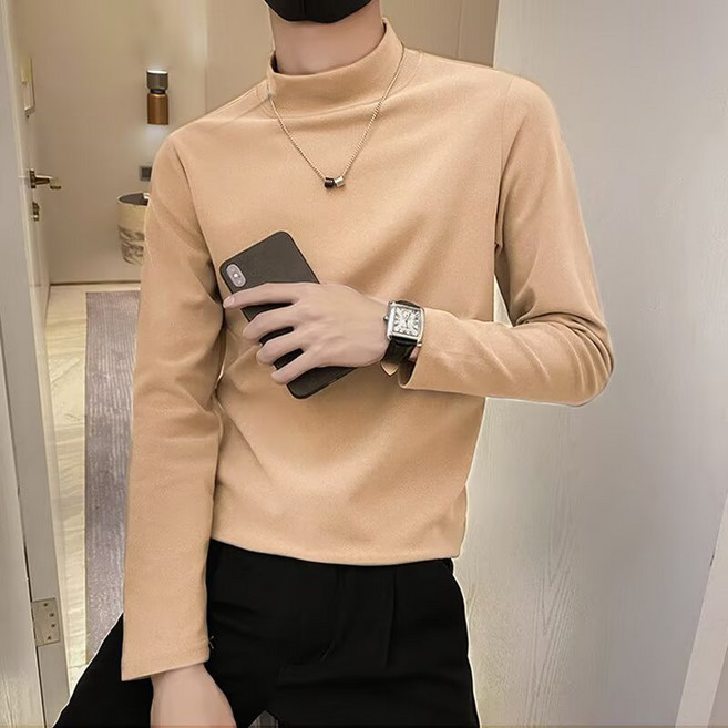 雙面德絨半高領打底衫男【M-5XL】八色可選德絨發熱衣 修身T恤 保暖長袖t恤