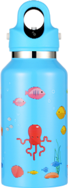 [레보맥스v2] 아이를 위한 18시간보안 36시간 보냉 아동이 열고 닫기 편한 키즈 보온병 1초 마법 어린이 REVOMAX 텀블러, 355ml, 블루바다[키즈 텀블러]
