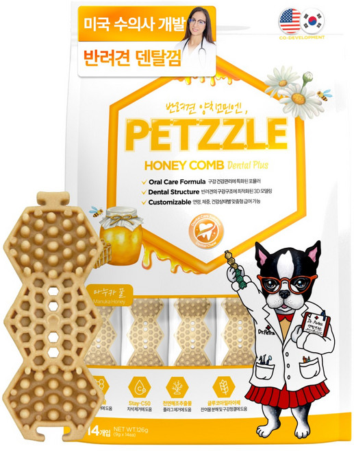 닥터페트라 펫즐 허니콤 강아지 덴탈껌, 마누카꿀맛, 9g, 14개