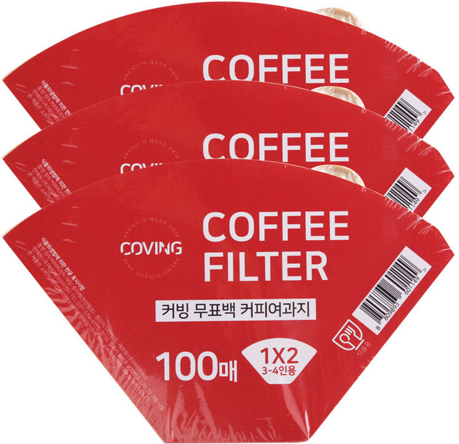 커빙 원두커피여과지 무표백 커피필터 1X2 300매 핸드드립 여과지 세트, 3개