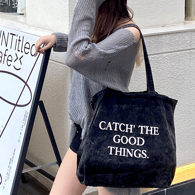 에쥬아 빈티지 데님 에코백 숄더 캔버스백 대용량 에코백