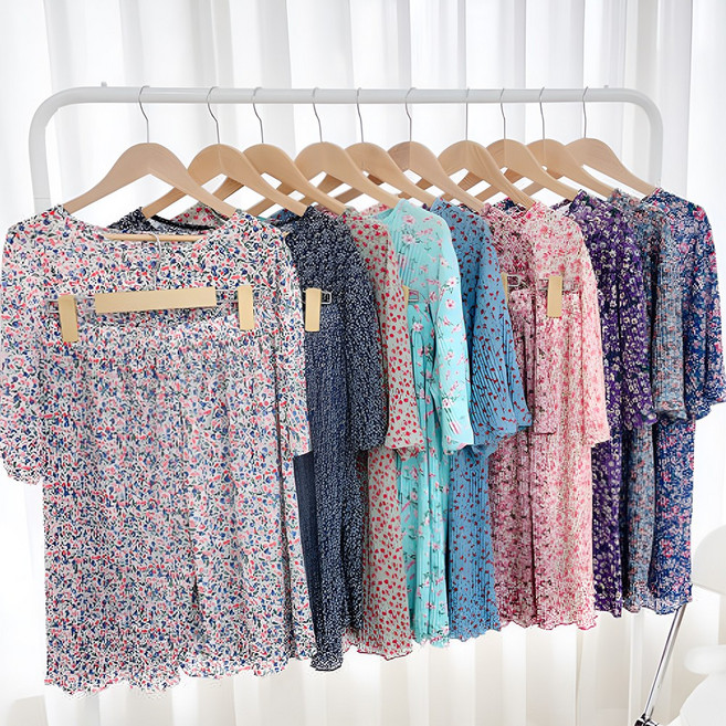 여성 꽃무늬 빅사이즈 냉장고 고무줄 바지 냉감 여름 잠옷 세트 수면 할머니 촌캉스