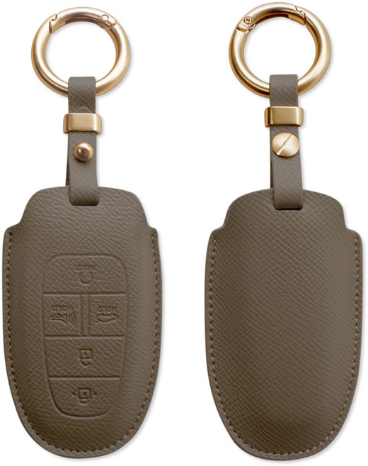 트니르 현대 호환 천연소가죽 차키케이스 그랜져 싼타페 넥쏘 팰리세이드 쏘나타 더뉴 차량용품 선물포장, 현대B타입(5버튼), 카푸치노